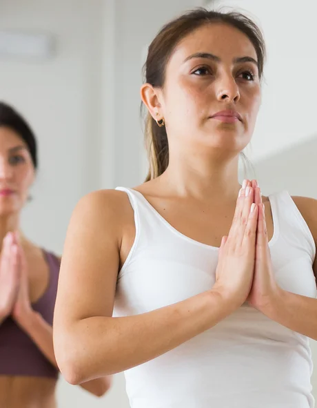 Der Bio-Blog des Leutascherhof Menschen in Yogakurs im Baum-Pose auf Matten in Studio